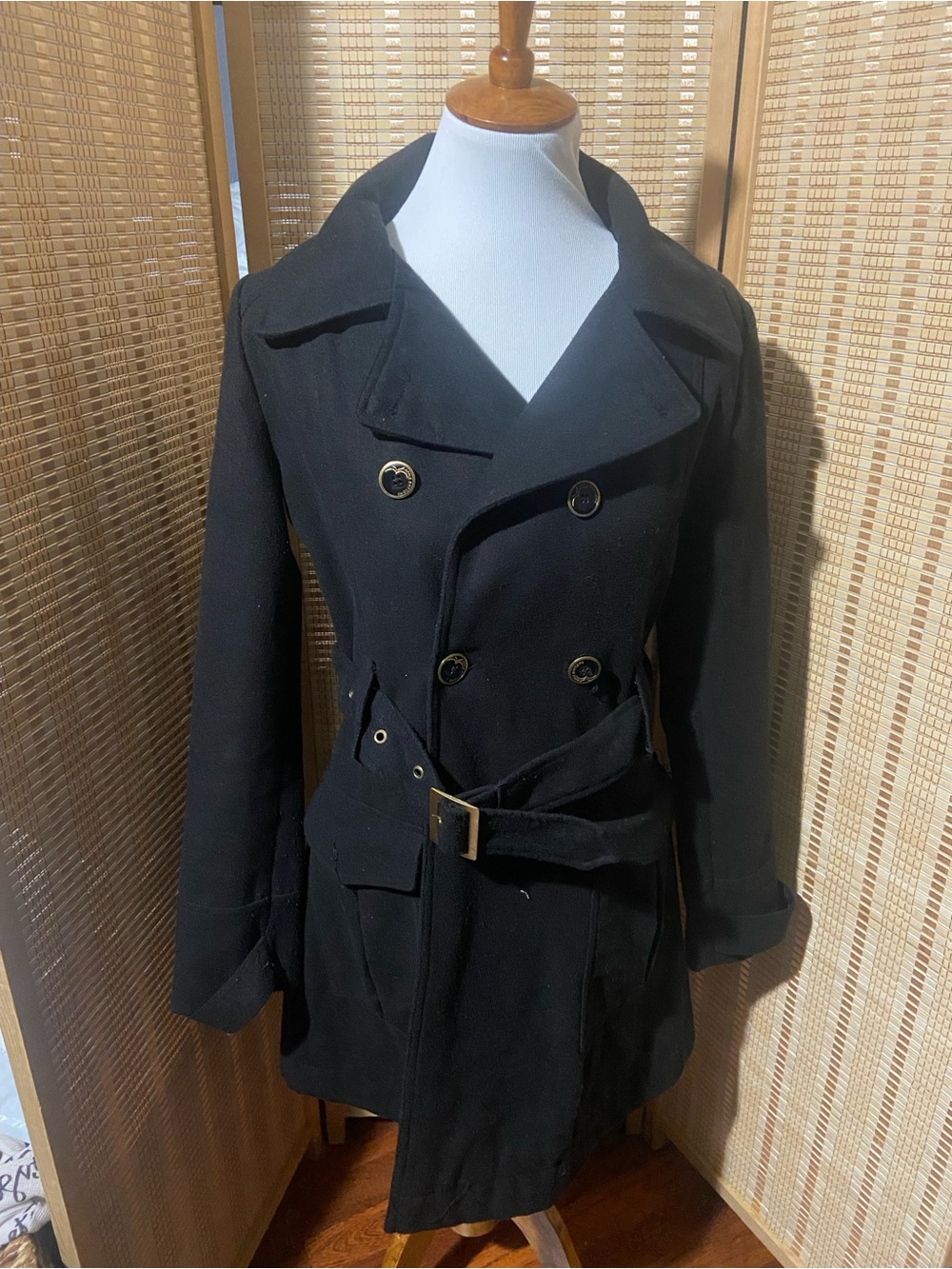 vintage Apple Bottoms black peacoat featuring double-breasted butterfly